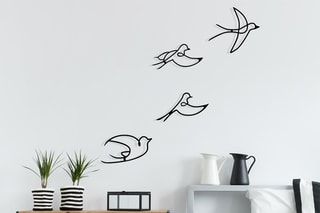 Décoration murale 4 oiseaux - Noir - 30 x 16,5 cm - 29 x 16,5 cm - 29 x 14,5 cm -29 x 26 cm