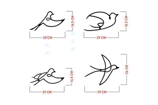 Décoration murale 4 oiseaux - Noir - 30 x 16,5 cm - 29 x 16,5 cm - 29 x 14,5 cm -29 x 26 cm