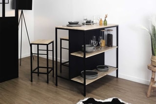 Table ilot et 2 tabourets Loka - Marron et noir