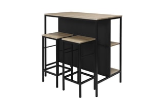 Table ilot et 2 tabourets Loka - Marron et noir