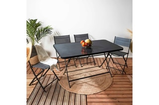 Mesa de jardim dobrável em vidro temperado Preto e cinzento