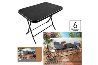 Mesa de jardim dobrável em vidro temperado Preto e cinzento
