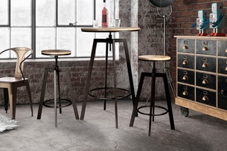Table mange debout et 2 tabourets en bois - 
Beige et noir