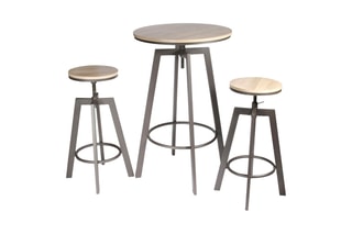 Table mange debout et 2 tabourets en bois - 
Beige et noir