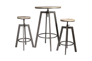 Table mange debout et 2 tabourets en bois - 
Beige et noir