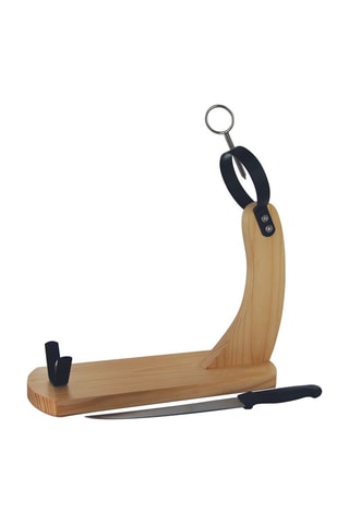Support à jambon en bois et couteau - 38 x 14,2 x 39 cm