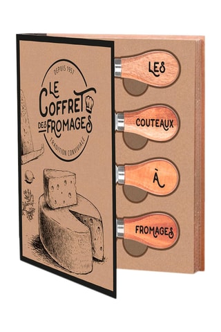 Coffret 4 couteaux à fromages et planche en bois d'hévéa