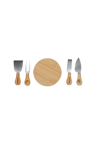 Coffret 4 couteaux à fromages et planche en bois d'hévéa