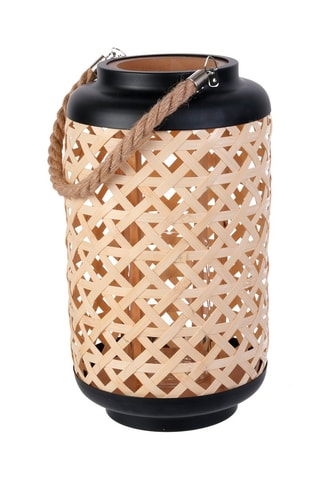 Lanterne tressée en bambou - Naturel et noir - 38,5 cm