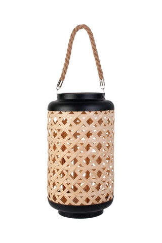 Lanterne tressée en bambou - Naturel et noir - 38,5 cm