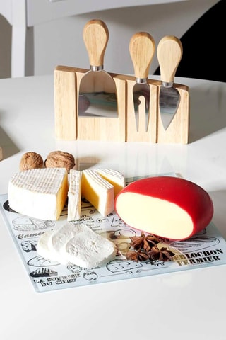 Plateau à fromage en bois et ustensiles aimantés - 21,1 x 22 x 4 cm