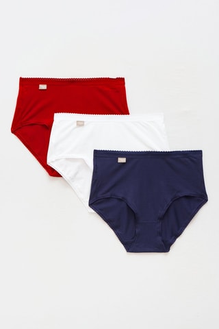 3 Slips Midi Taille Coton Stretch - Wit, rood en donkerblauw