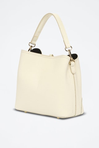 Mala bucket em couro Ema - Branco e dourado