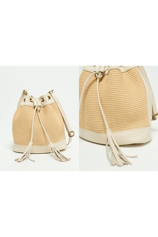 Mala bucket em couro e palha Cerise Rafia - Branco