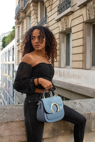 Mala a tiracolo de couro Mina - Azul