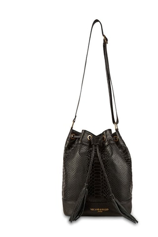 Mala bucket em couro Cerise - Preto