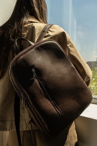 Mochila de couro Nino - Castanho-escuro