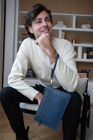 Pochette en cuir Mini Leo  - Bleu