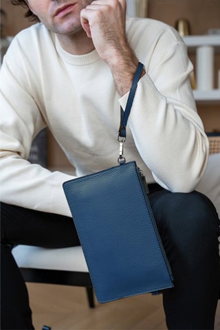 Pochette en cuir Mini Leo  - Bleu