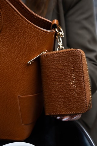 Porte-monnaie en cuir Riley - Marron et doré