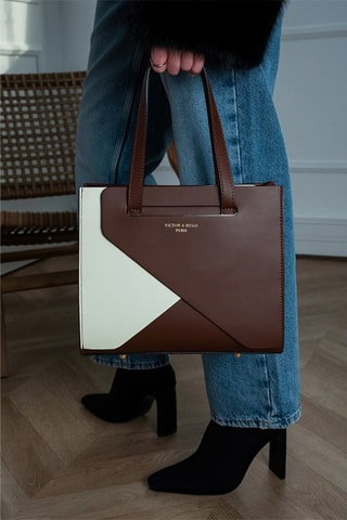 Mala shopper em couro Louane - Branco e castanho