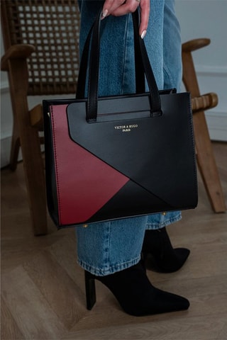 Mala shopper em couro Louane - Preto e vermelho