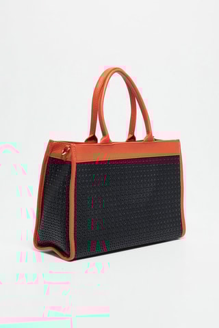 Mala shopper em couro Nina - Preto e laranja