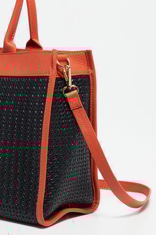 Mala shopper em couro Nina - Preto e laranja