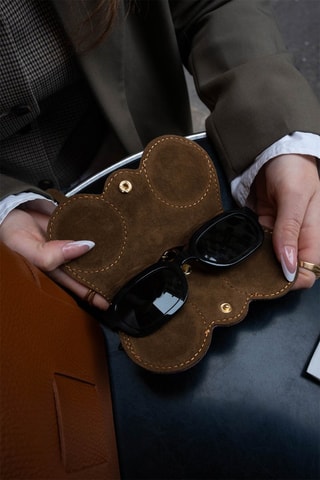 Etui à lunettes en cuir Moly - Marron et doré