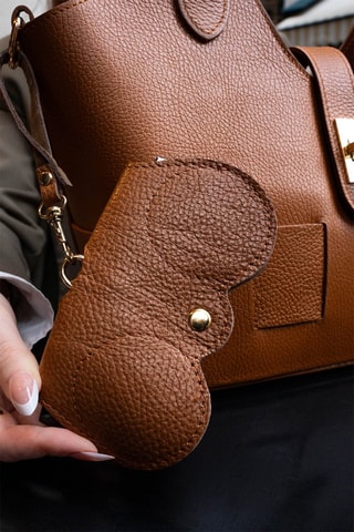 Etui à lunettes en cuir Moly - Marron et doré