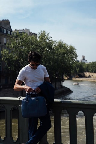 Porte-documents en cuir Niccolo - Bleu marine