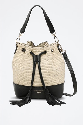 Mala bucket de couro Mini Livy - Branco e preto