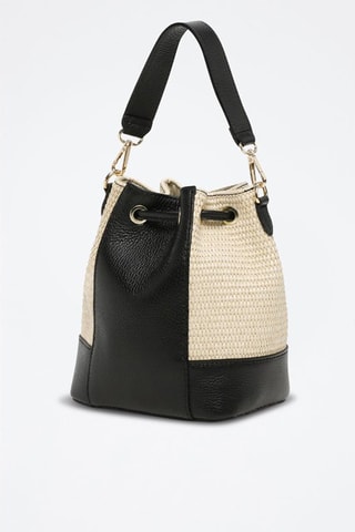 Mala bucket de couro Mini Livy - Branco e preto