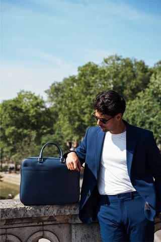 Porte-documents en cuir Tonio Box - Bleu marine