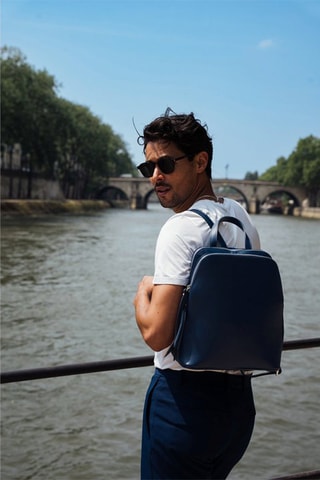 Mochila de couro Santo - Azul-marinho
