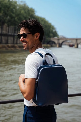 Mochila de couro Santo - Azul-marinho