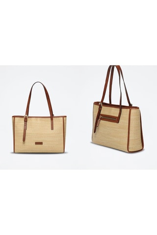 Mala shopper em couro e palha Ibiza - Bege