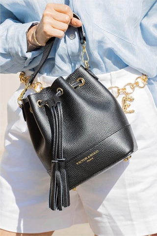 Mala bucket em couro Mini Livy - Preto
