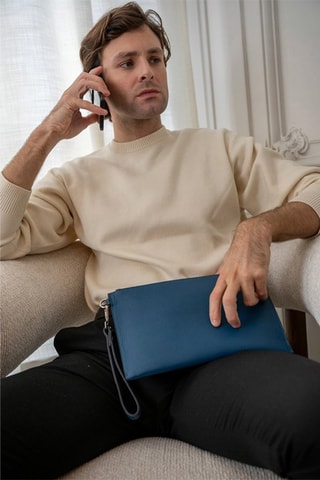 Pochette en cuir Leo  - Bleu