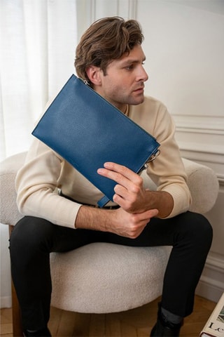 Pochette en cuir Leo  - Bleu