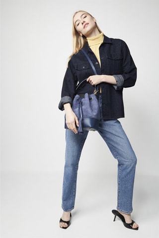 Mala bucket em couro Livy - Azul