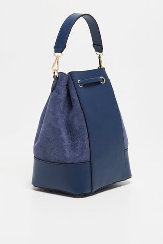 Mala bucket em couro Livy - Azul