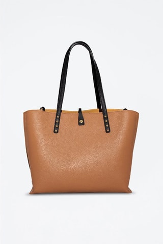 Mala shopper em couro Maina - Bege e preto