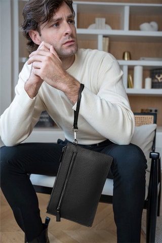 Pochette en cuir Mini Leo - Noir