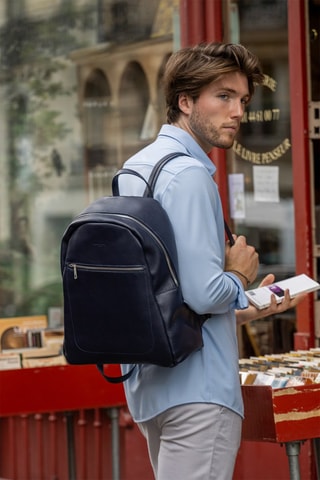 Sac à dos en cuir Lou - Bleu marine