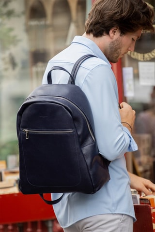 Sac à dos en cuir Lou - Bleu marine