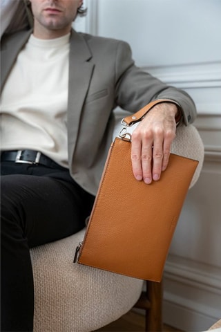 Pochette en cuir Leo - Marron