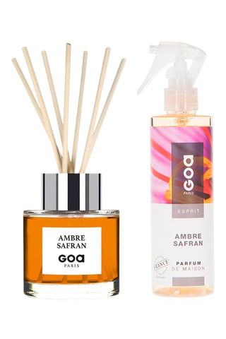 Bouquet parfumé Goatier - Ambre Safran 200 ml et vaporisateur d'ambiance 250 ml