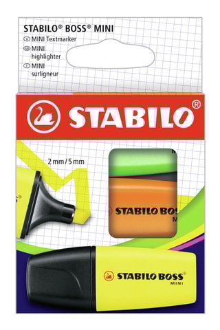 3 sublinhadores Boss Mini - Tinta amarela, verde e laranja