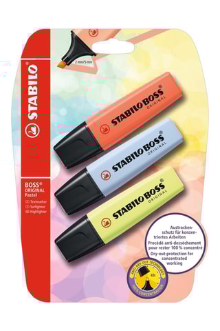 3 sublinhadores Boss Original - Tintas coral e azul-celeste